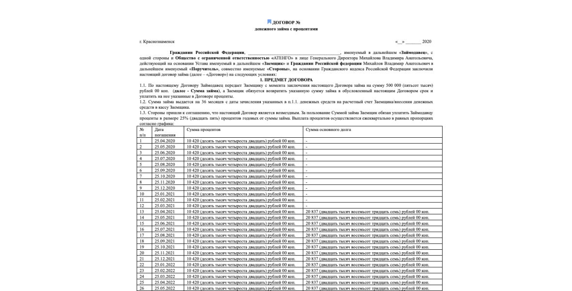 Пришлем договор с цифрами по бизнесу - пишите.